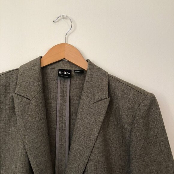 ERIKA Brown Plaid Grid Peak? Lapel One Button Blazer Work Office Suit Jacket 12 - Picture 2 of 6